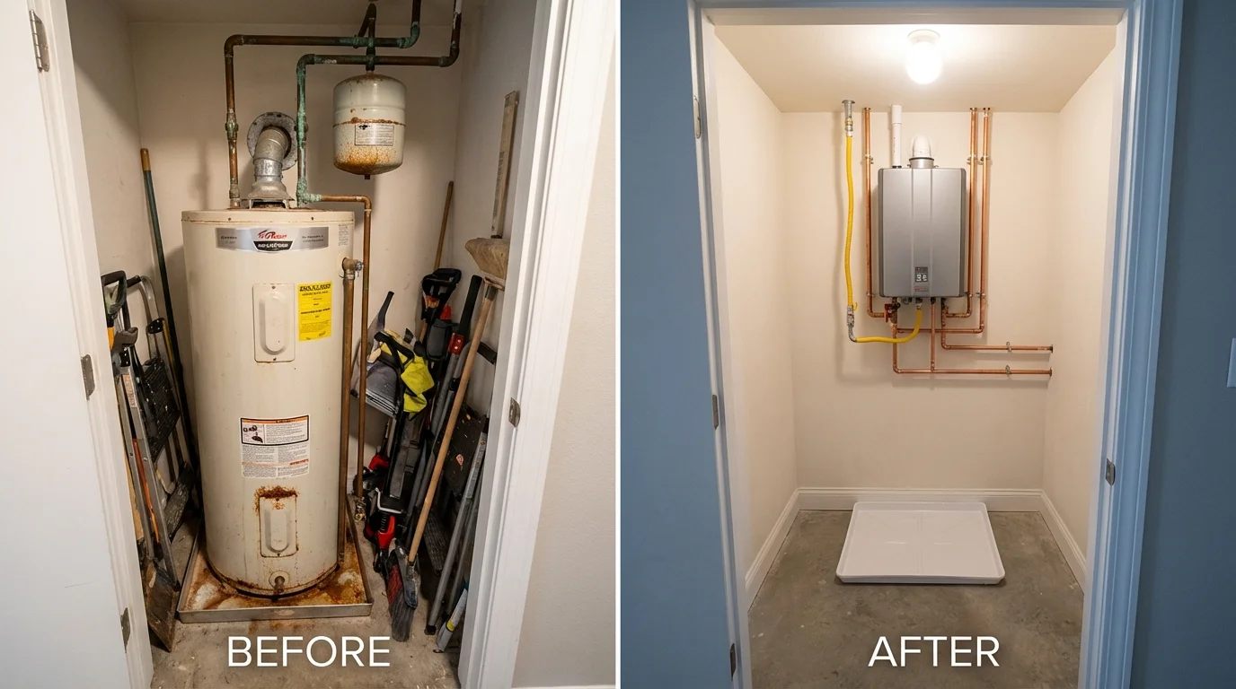 Tank water heater versus wall-mounted tankless unit comparison for Jamestown, NC homeowners